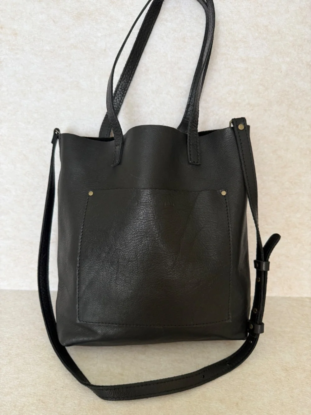 Portland Leather Goods PLG OG Full Size Crossbody Tote FSCB in Pebbled Black EUC
